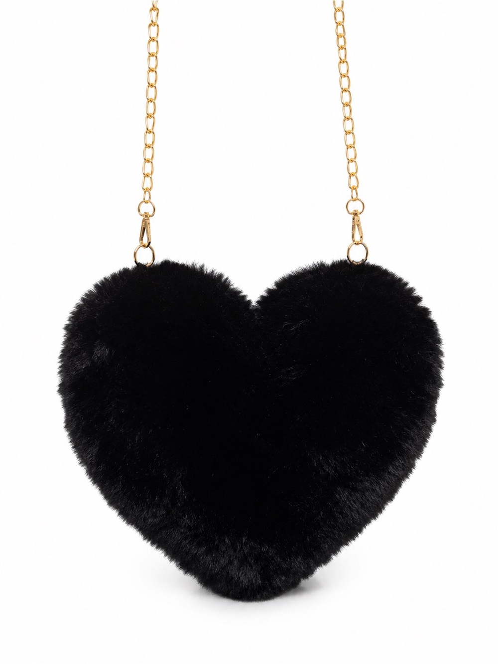 Black Heart Faux Fur Crossbody Bag | Plush Gold Chain | Soft & Chic